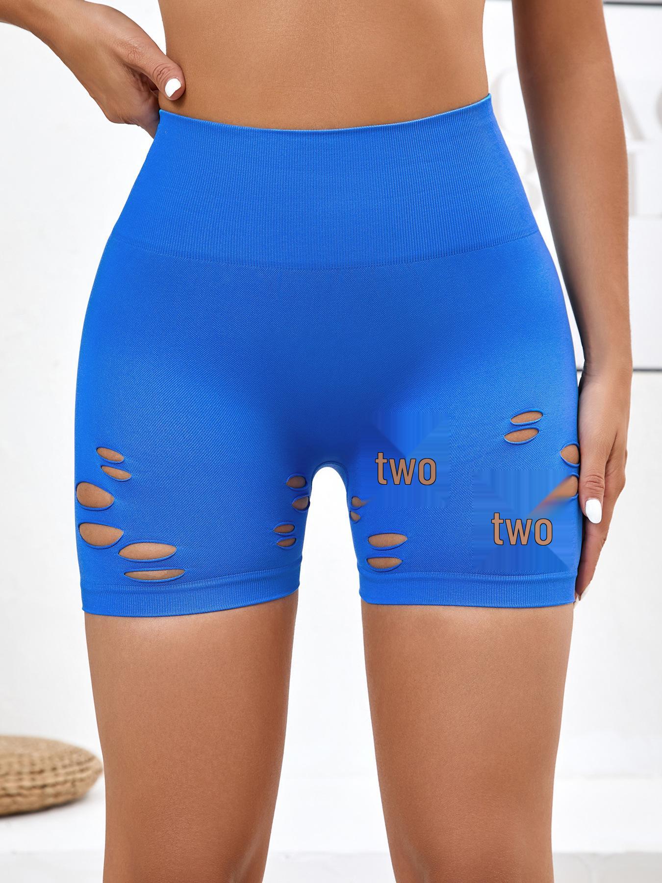 

Шорты для йоги с высокой талией и рваным дизайном - Утягивающие, Быстросохнущие, Леггинсы с эффектом «персиковых ягодиц» Large синий