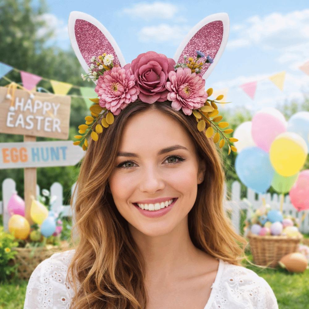Floral Rabbit Ears Headbands Colorful Cosplay Headbands Funny Happy Easter Headdress Children