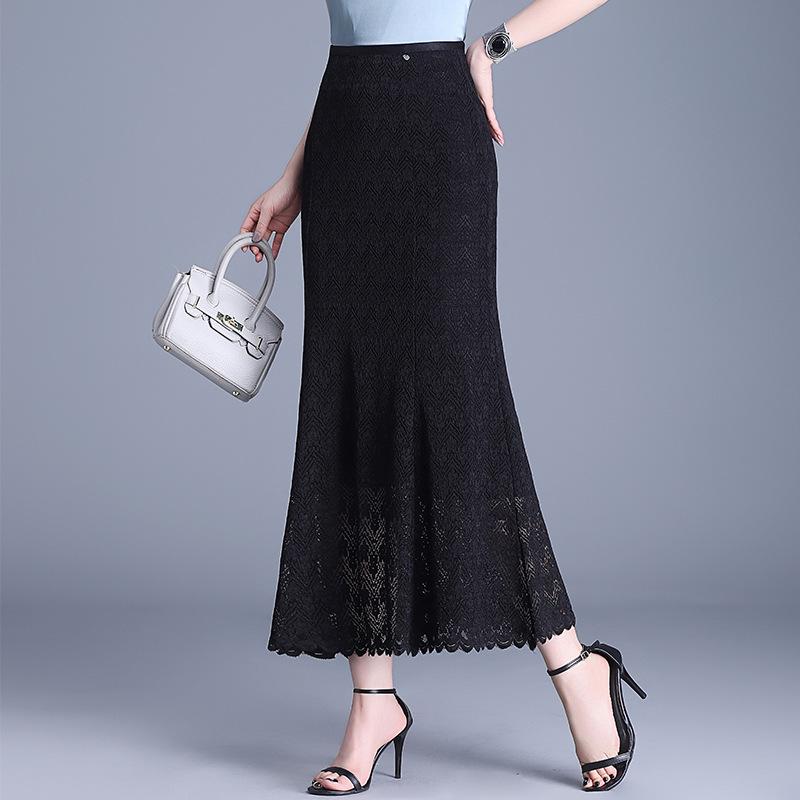 

Women s Elegant High Waist Lace Fishtail Midi Skirt - Spring 2026 3XL чорний