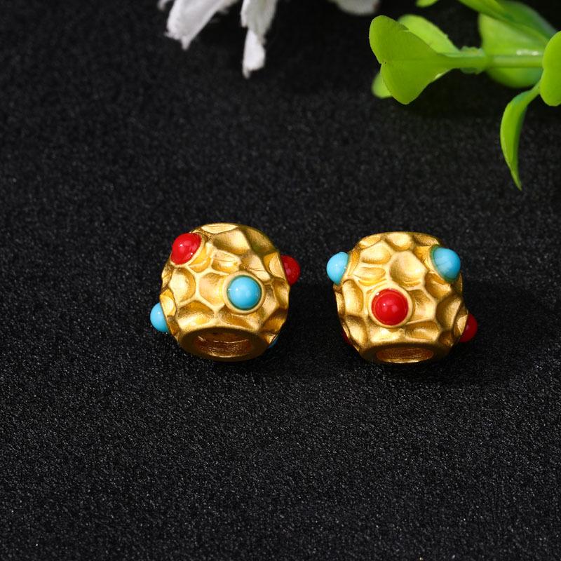 Ancient Gold Openwork Spacer Beads with Inlaid Blue Beads