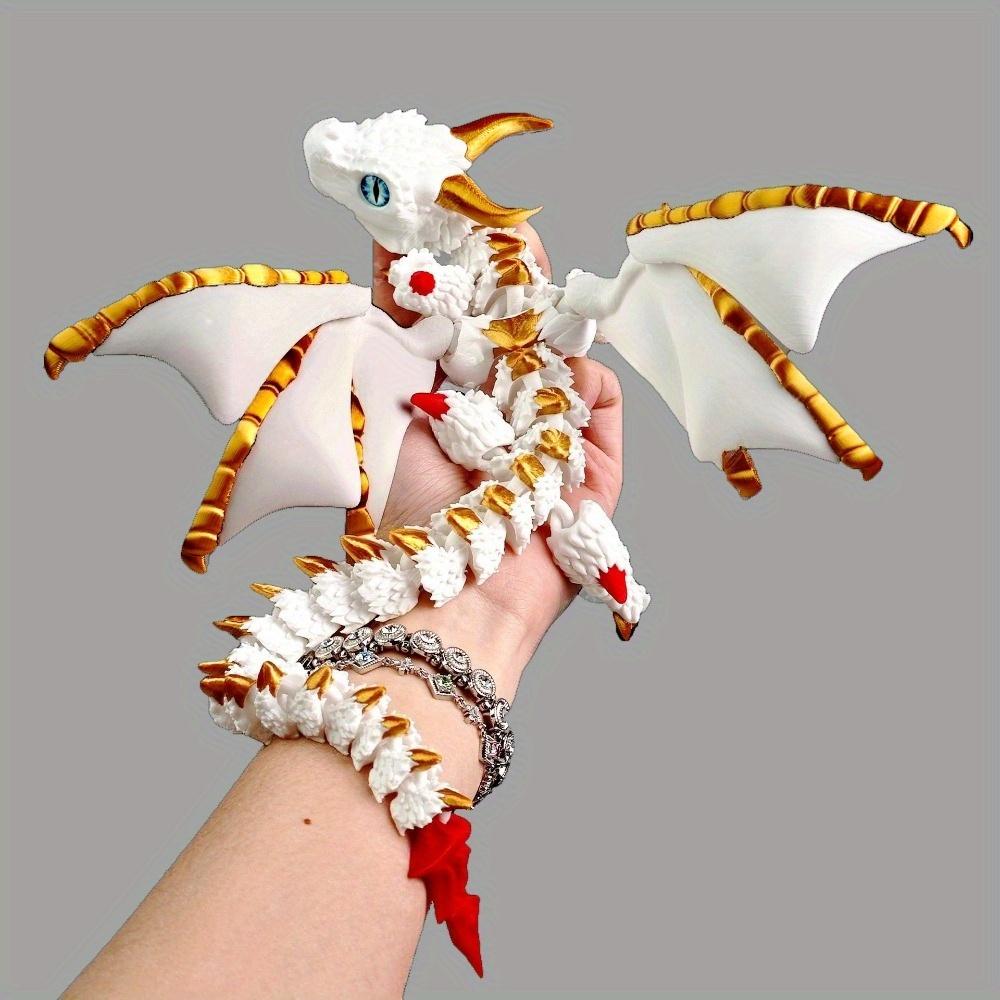 

Platinum & Black Gold 3D Printed Dragon Statue, Articulated Wings & Scales, Fantasy Desk Decor, Ideal Holiday Gift белый