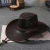 New western cowboy hat men's visor hat big edge riding hat camping outdoor hat imitation leather hat