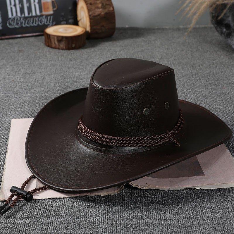 New western cowboy hat men's visor hat big edge riding hat camping outdoor hat imitation leather hat
