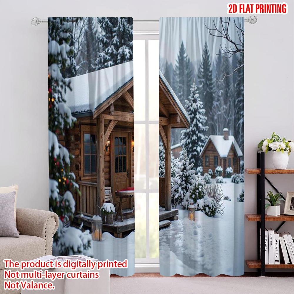

Set Of 2 Flat Printing Christmas Curtains Durable Polyester Fabric Without Electricity Spring Use Multipurpose Made W100*H70(CM)-Grommet top&2PCS