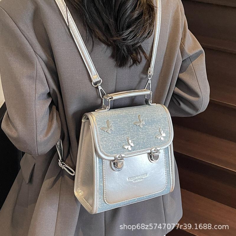 Premium sense niche denim backpack women's 2025 new trendy fashion shoulder messenger bag travel small backpack