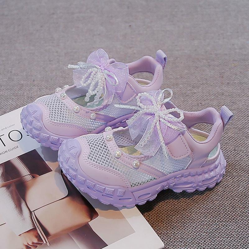 

Girls Princess Sandals Summer New Beautiful Pearl Decoration Fashion Versatile Baotou Mesh Children s Shoes 37 фіолетовий