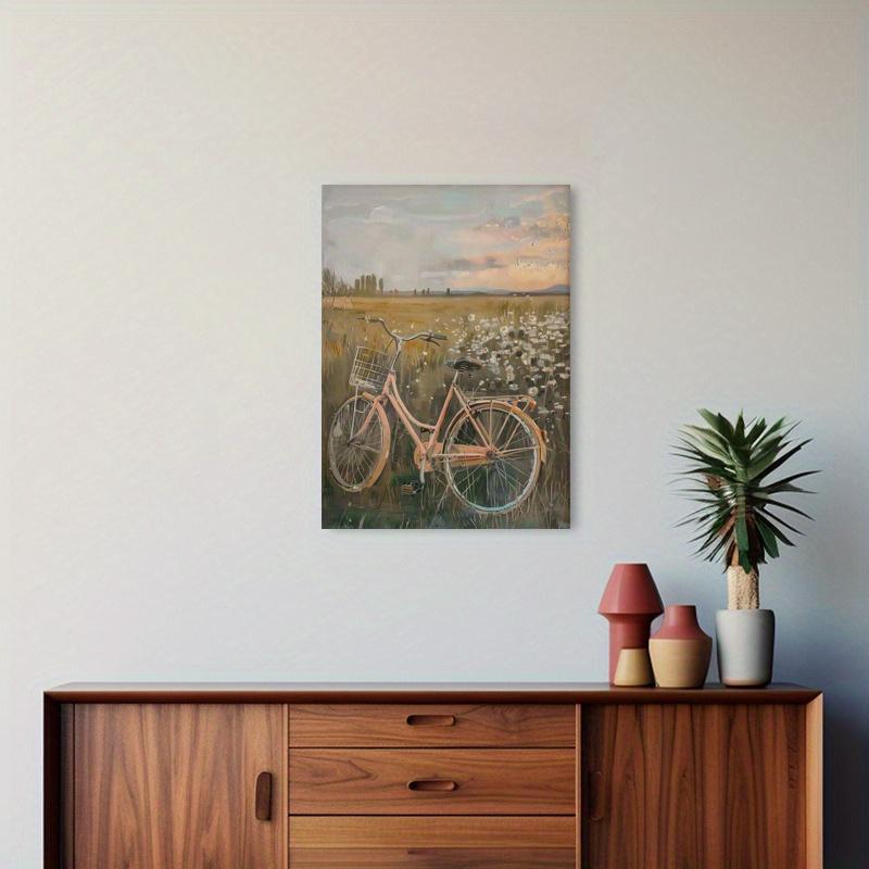 1-Piece Set - Vibrant Pink Bicycle Art Canvas Poster Ideal Gift for Bedroom, Living Room, Office Mural (with Frame)