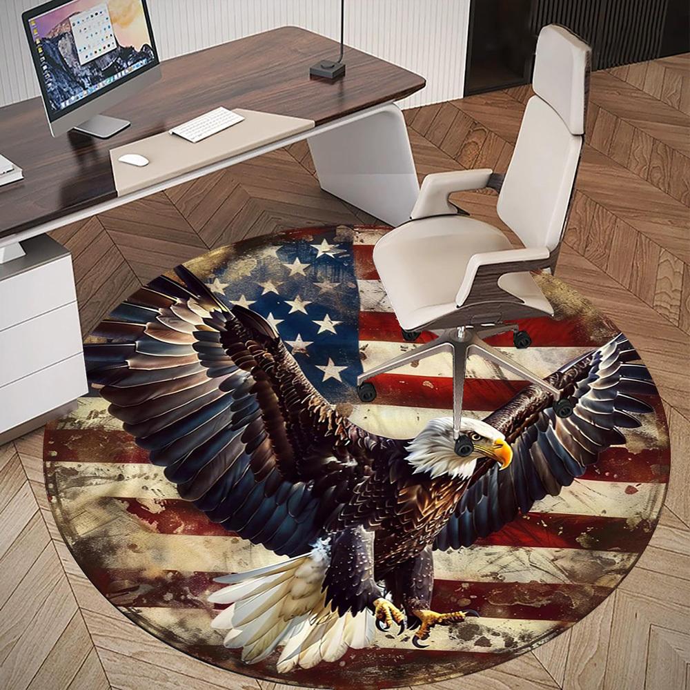 1pc American Flag Eagle Round Chair Mat Office Area Rug - Non-Slip, Floor Mat for Office, Bedroom, Ideal Home Decor Gift C0112121