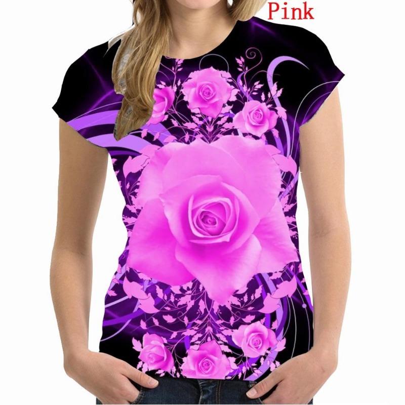 

Женская футболка с принтом 3D-розы, модная женская футболка, новый летний свободный женский топ с цветочным принтом 6XL