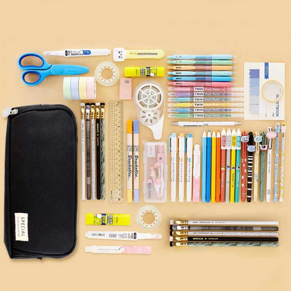 iSuperb Pencil Pure Navy and Large Multifunctional Pencil Case for Small Item for 6 Colors Double-Open Case, Black, Blue, Ginger, Capacity, Storage,