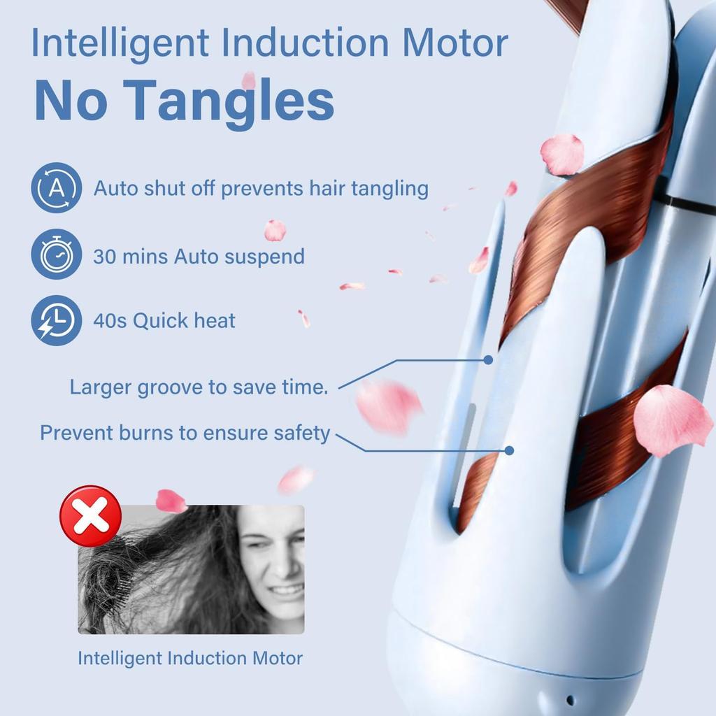 Automatic Hair Curler, 28mm Rotating Curling Iron with 3 Temperatures, Fast Heating Curling Tongs Anti-Scald, Anti-Tangle,  Negative Ions