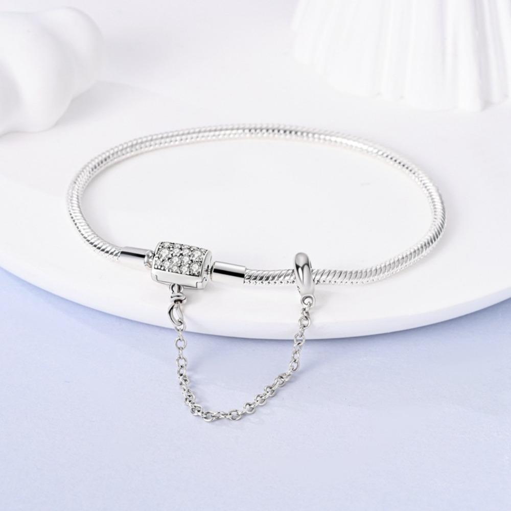 925 Silver Plated Copper Bracelet with Four Leaf Clover Dreamcatcher Snake Bone Chain Beads Pendant