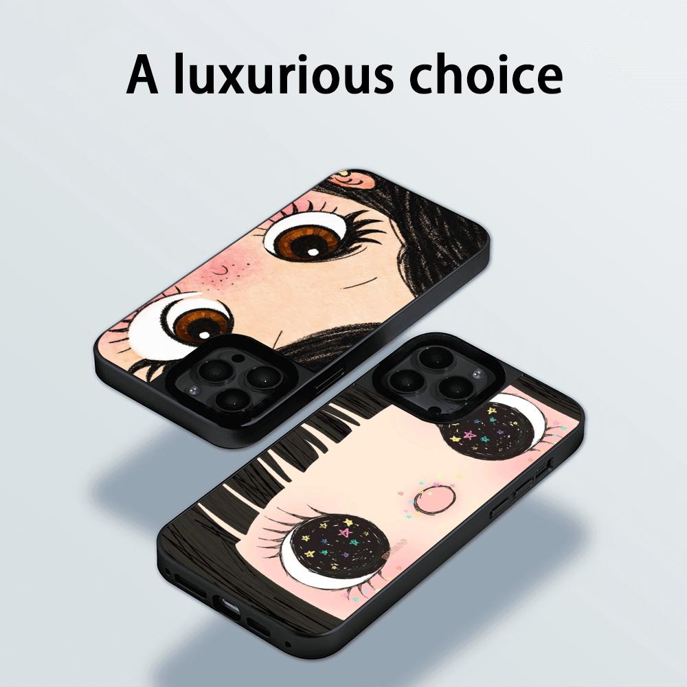 Big-eyed cute girl cartoon design Phone Case for iPhone 17 16 e 15 14 13 12 Pro Max Sheepskin Silver-edged protective case