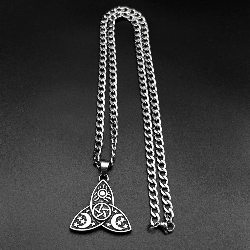 Witch Triquetra Trinity Celtic Knot Pendant Necklace Stainless Steel Pentagram Triple Sun Moon Star Goddess Necklaces Jewelry