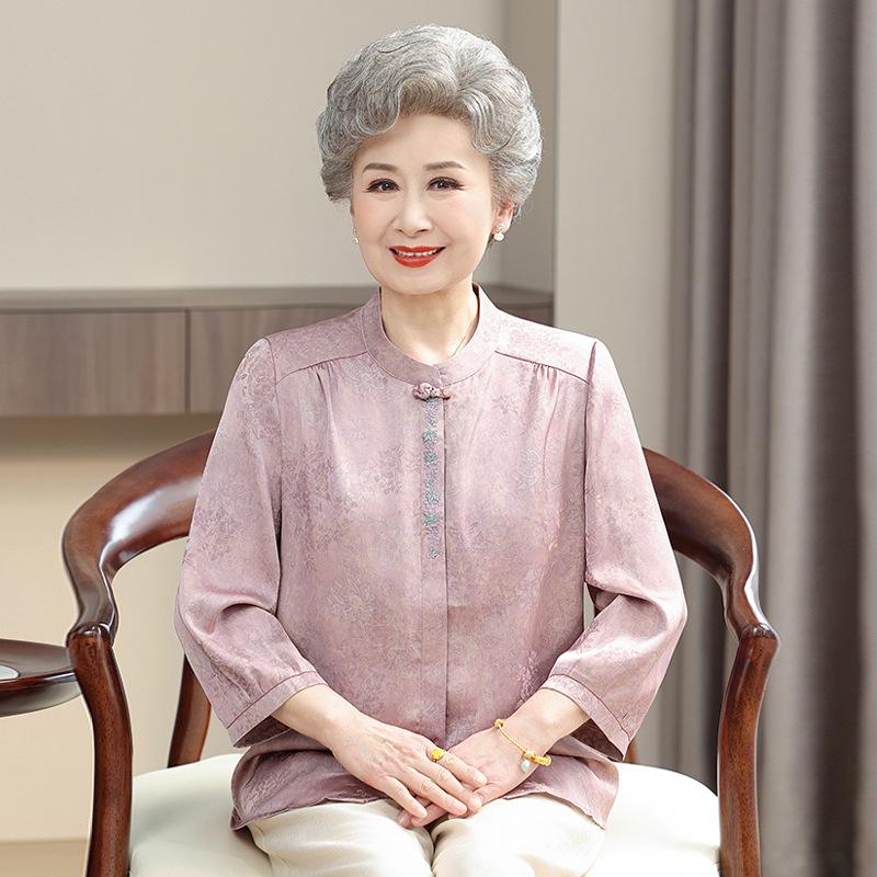 

Stylish Plus Size Summer Top for Middle-Aged and Elderly Women - Three-Quarter Sleeve Shirt for Moms & Grandmas 2XL (115-125 jin)