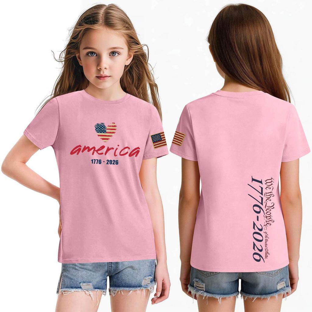 Fashionable Round Neck Short Sleeve Work Clothes Printed Tops For KID Summer Tops
