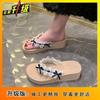 2025 summer wear versatile casual slippers women's platform bow lace edge flip-flops holiday beach shoes women