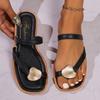 Fashion Women's Fashion Flip-flops Summer New Square Head Open Toe Metal Buckle Soft Sole Non-slip Flat Shoes