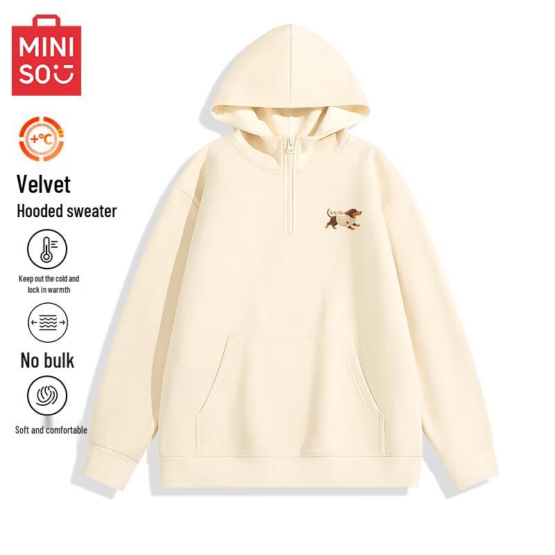 MINISO Men s Half-Zip Hooded Fleece Lined Sweatshirt with Dachshund Logo 2XL