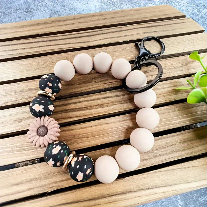 Daisy Silicone Leaf Beaded Wrist Keychain Pendant