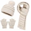 3Pcs/Set Pom Pom Knitted Scarf Gloves Set Soft Cozy Winter Hat Scarf Gloves Kit  2-5Y Baby Kids