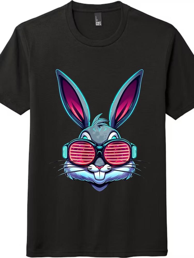 

Unisex Casual Cartoon Tee Cyber Bunny Rocks The Party! Cyberpunk Trendy T-Shirt 3XL