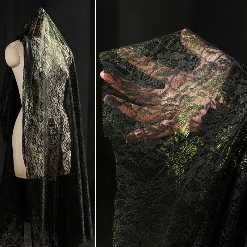 Vintage Black/green Floral Embroidered Lace Mesh Fabric for Diy Sewing Fashion Wedding Dress Designer Craft Supplies Material