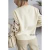 Women Loose Knit Long Sleeve Heart Jacquard Crew Neck Sweater