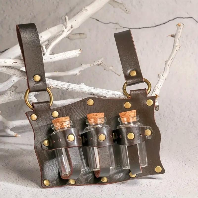 Abnehmbare Korken Fläschchen zum Aufbewahren von Flüssigkeiten Wein oder Parfüm Halloween Hexen Dekoratives Zubehör mit PU-Riemen