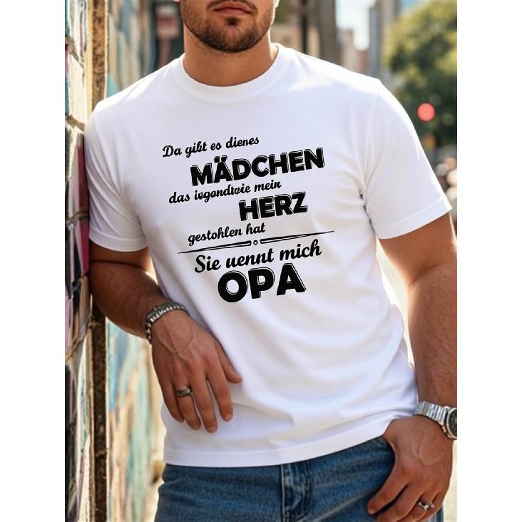 Men's Heavyweight German Text T-Shirt - Plus Size Casual Round Neck Short Sleeve Shirt with German Lettering, Machine Washable Suitable for Casual