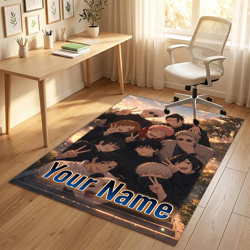 Personalized Crystal Velvet Carpet,Jujutsu Kaisen Custom Printed Name, Plush Area Rug For Home Indoor Decor