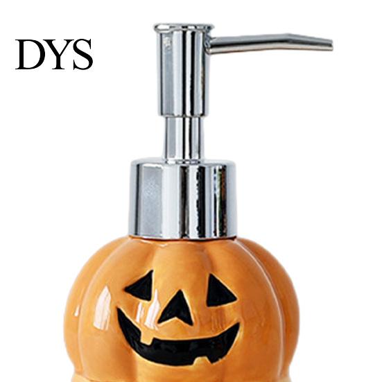 Hand Soap Bottle Halloween Ceramic Ghost Dispenser, with Stainless Steel Pump, Pumpkin Refillable Spooky Dispenser Liquid Container, Empty Shower Gel