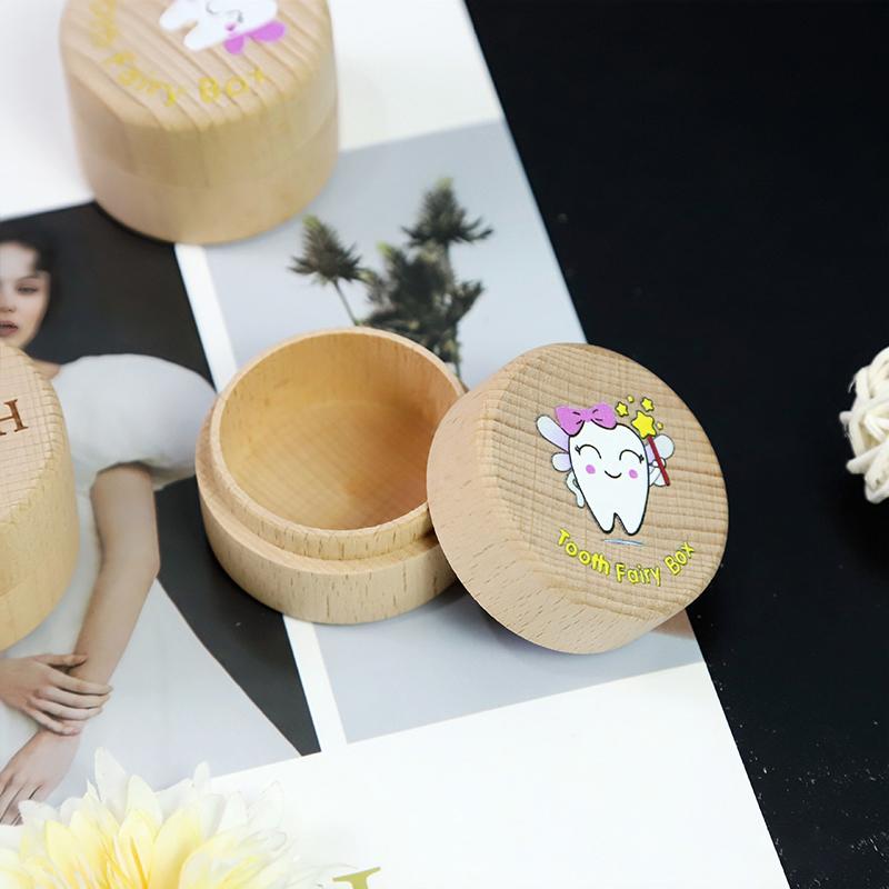 New Solid Wood Baby Tooth Box Children's Tooth And Fetal Hair Storage Box Round Tooth Fairy Teeth Replacement Storage Box