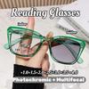 Fashion Square Full-Frame Photochromic Multifocal Reading Glasses Neutral Style High-Definition Blue Light Blocking Glasses +4.0
