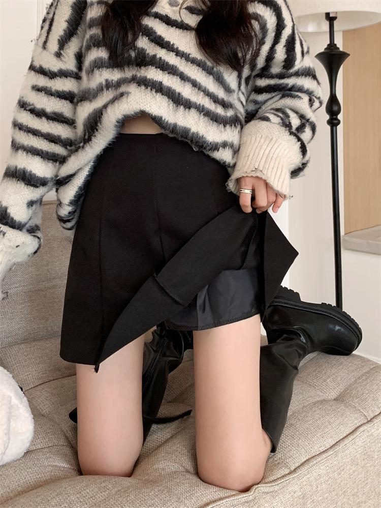 Women's Versatile High Waist A-line Woolen Skirt for Autumn/Winter