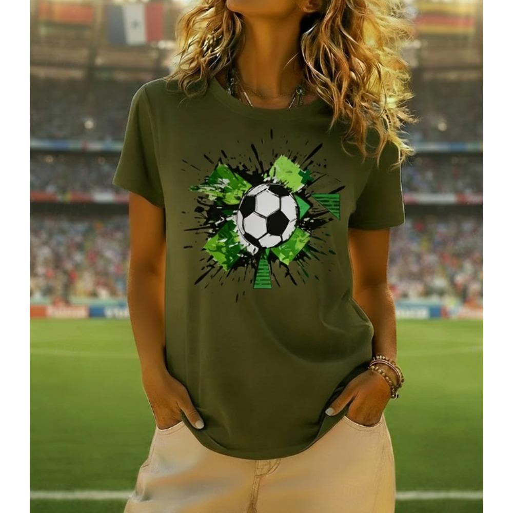 Fashion Women Football Pattern Print T Shirt Funny Casual O-neck Short Sleeves T-shirt Summer Female Tee Shirt