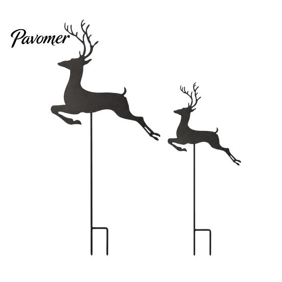 Flower Bed Sign 2Pcs/Set Christmas Elk Garden Stake, Black Reindeer Silhouette Yard Art, Festive Stakes Holiday Deer for Outdoor Lawn Patio Pathway