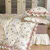 Baumwolle Doppellagige Gaze Blumen Bettwäsche Set Vierteiliges Set Hautfreundlich und Atmungsaktiv Gewaschene Laken Bettbezüge Kissenbezüge