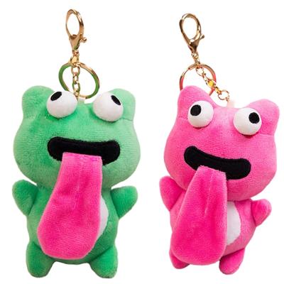 Lovely Plush Frog Doll Keychains Sticking Out Tongue Frog Magnetic Attraction Toy Backpack Charm Funny Keychain Pendant