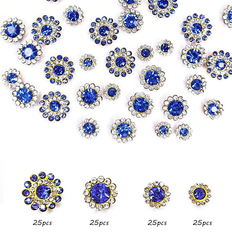 Størrelse Dobbelt Lag Blomst Blandet 100 stk Fargerik Solsikke Skive Bor Spenne Krystall Håndsøm Bor DIY Smykketilbehør Rhinestone Sy på Perler