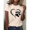 Women's Casual Sleeve Round Neck Playful Heart Paw Print Design Stretch Fabric Spring Attire Clothes