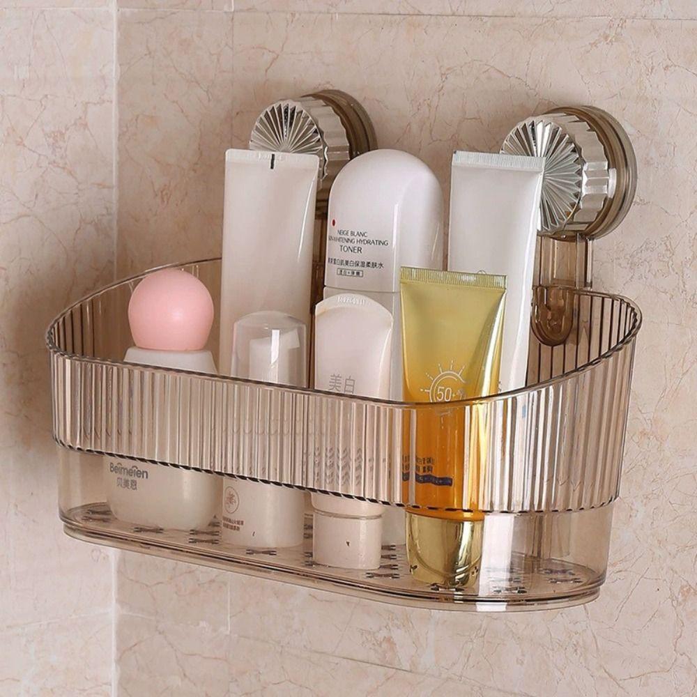 No-Drill Suction Cup Storage Rack Transparent Shower Storage Holder Wall-Mounted Shelf Rack  Home