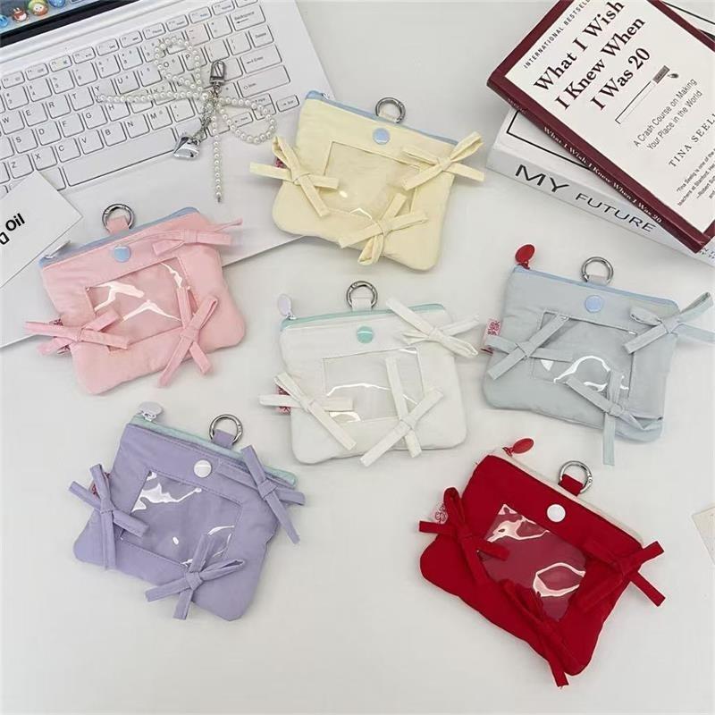 Cute Bow Card Holder Coin Purse Storage Bag Photocard Holder Idol Photo Display Storage Protect Cover Keyring Pendant Bag Charms