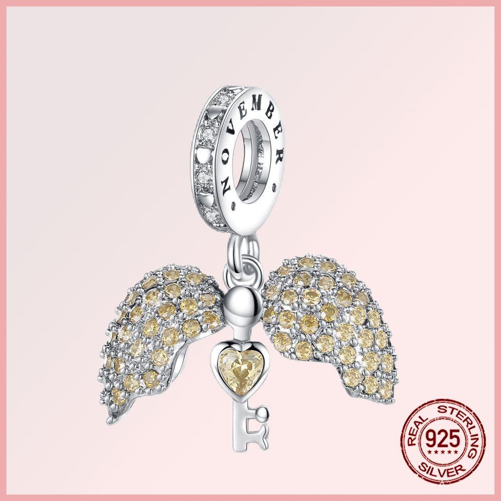 Sparkling Pavé Angel Wings Copper Dangle Charms Fit Original Bracelet Beads Jewelry Gift Diy