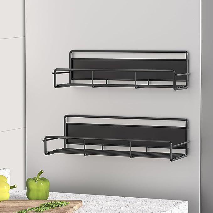 Magnetic Fridge Shelf  Kitchen Seasoning Organizer Black Shelf Storage Rack for Refrigerator Washing Machine Side Organizer