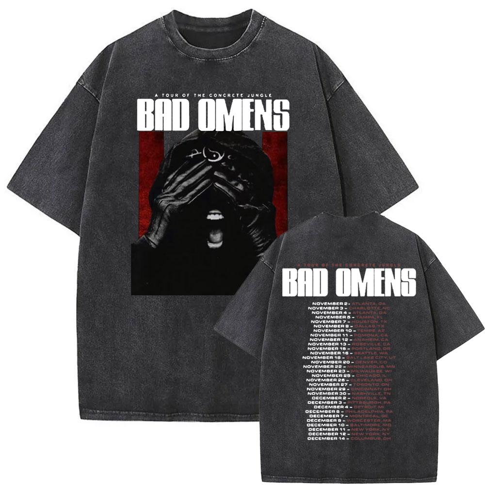 Винтажная стираная старая американская рок-группа Bad Omens Графическая футболка A Tour of The Concrete Jungle Тур Футболка Мужские Оверсайз Футболки S