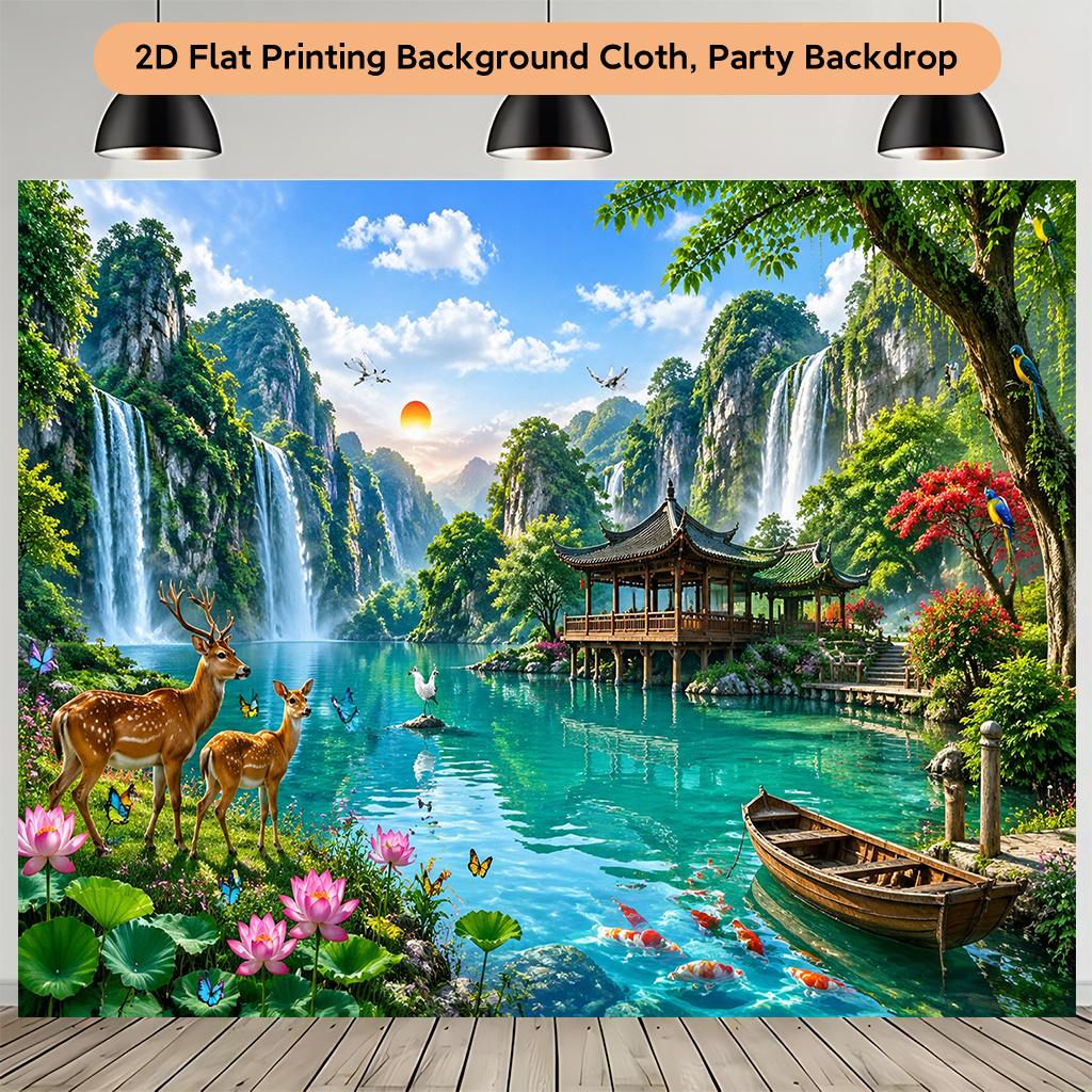 Luxurious Tropical Waterfall Landscape Tapestry Wall Hanging Polyester Backdrop Asian Jungle Paradise Decoration for Home Party