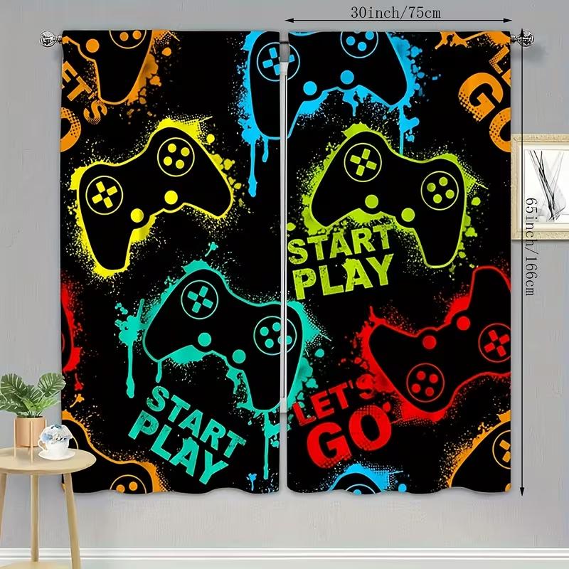 2pcs Colorful Game Controller Patterned Curtains, Design for Living Room Bedroom Window Decoration, Rod Pocket Curtains