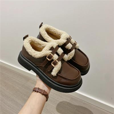 Mode Damen Plüsch Kleine Lederschuhe Herbst Winter Warm Bequem Rutschfest Flachsohle Baumwollschuhe Party Freizeitschuhe 2025