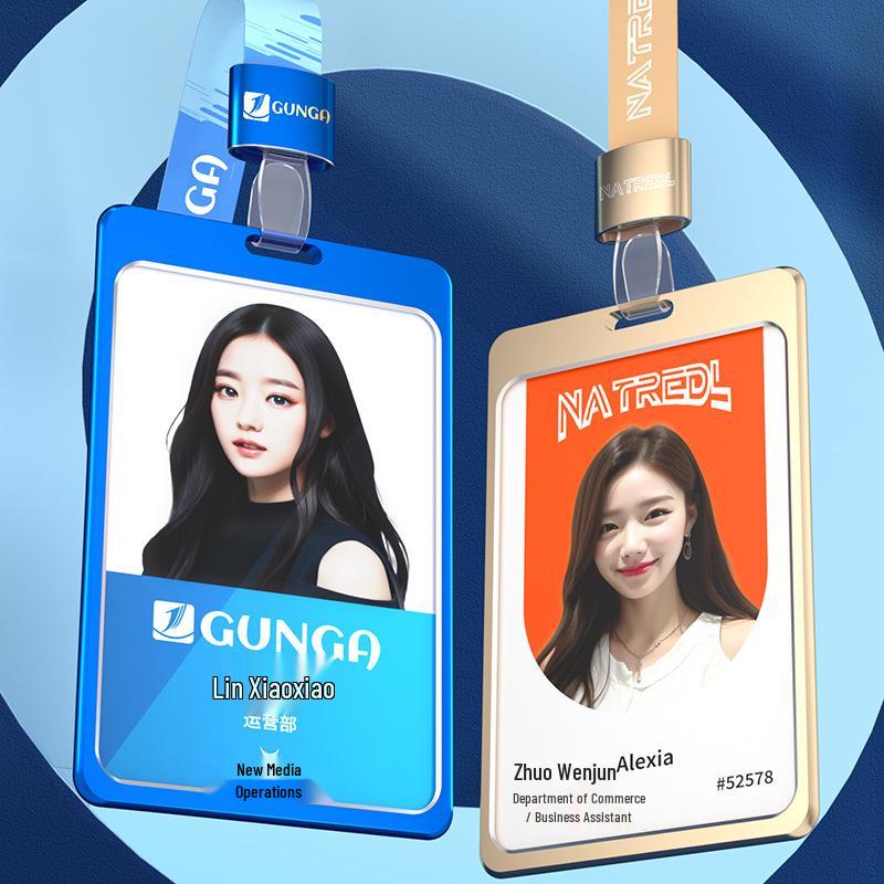 Aluminum Alloy ID Badge Holder with Lanyard for Employee, Student, or Conference Pass Customization